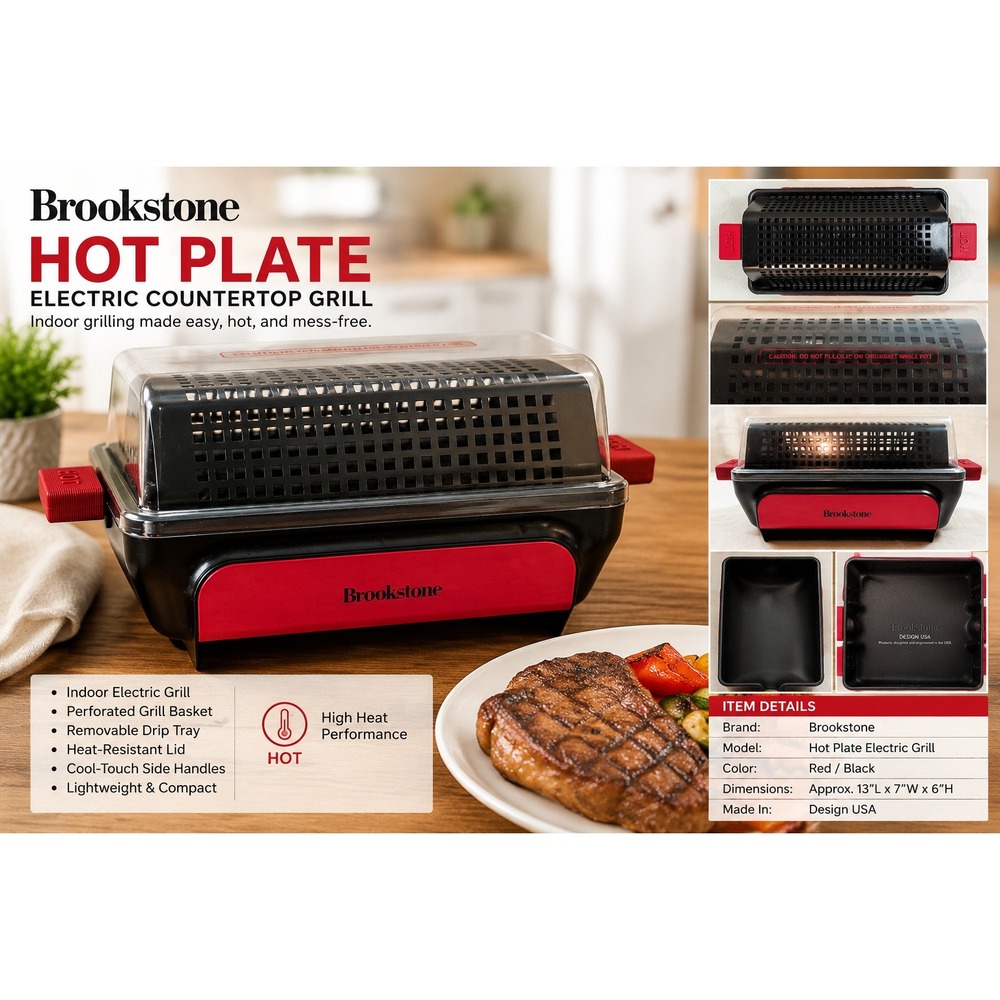 Brookstone‎ Non-Stick Grill Basket with Lid Black Red Outdoor BBQ Tool